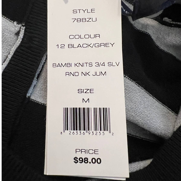 French Connection Women's Sweater Size M in Black and Gray Stripes NEW - Picture 7 of 7